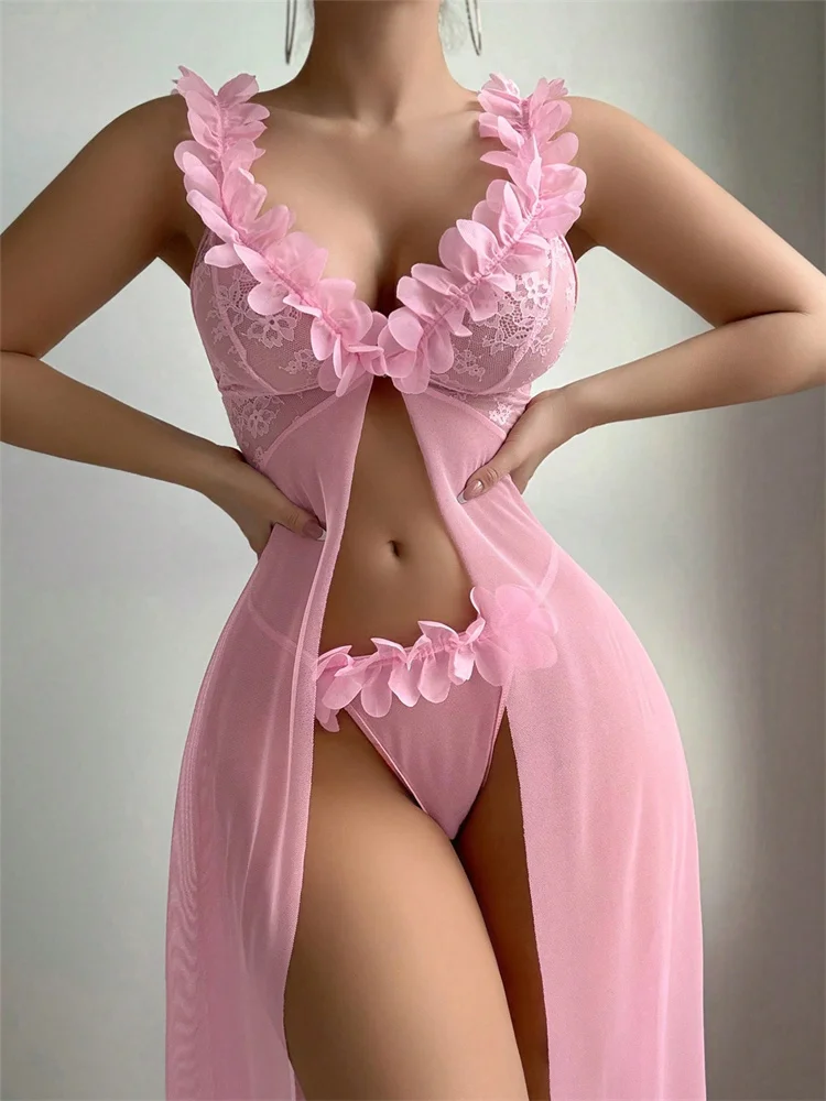 Pink Floral Lace See Through N - Waders ulasan dan harga